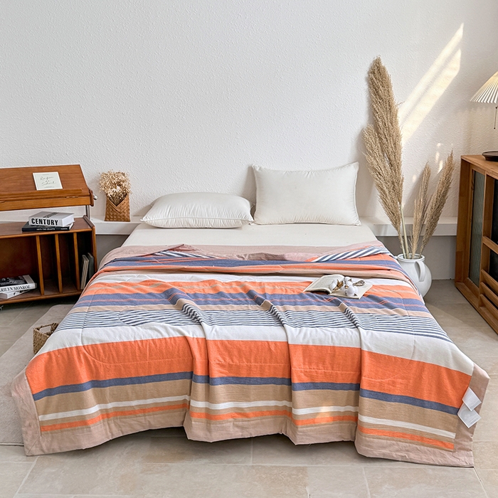 91家纺网 家纺一手货源 找家纺 家贝爱 2026新款全棉色织新疆棉花夏被夏凉被空调被 时尚桔