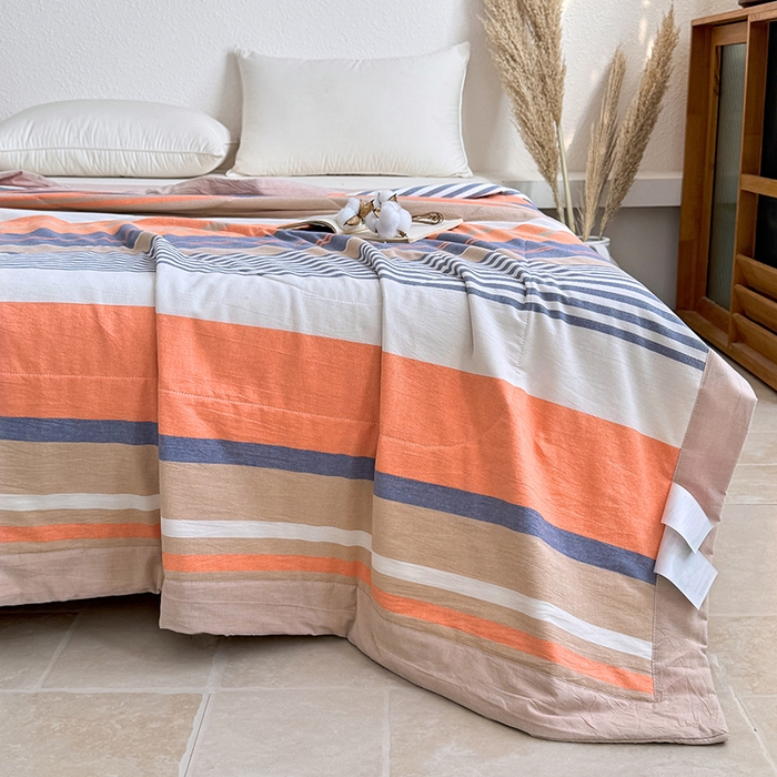 91家纺网 家纺一手货源 找家纺 家贝爱 2026新款全棉色织新疆棉花夏被夏凉被空调被 时尚桔