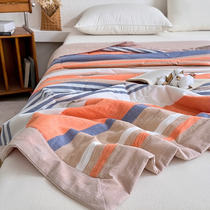 91家纺网 家纺一手货源 找家纺 家贝爱 2026新款全棉色织新疆棉花夏被夏凉被空调被 时尚桔