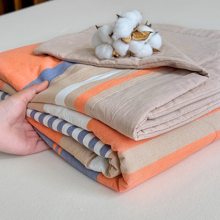 91家纺网 家纺一手货源 找家纺 家贝爱 2026新款全棉色织新疆棉花夏被夏凉被空调被 时尚桔