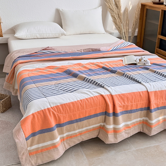 91家纺网 家纺一手货源 找家纺 家贝爱 2026新款全棉色织新疆棉花夏被夏凉被空调被 时尚桔