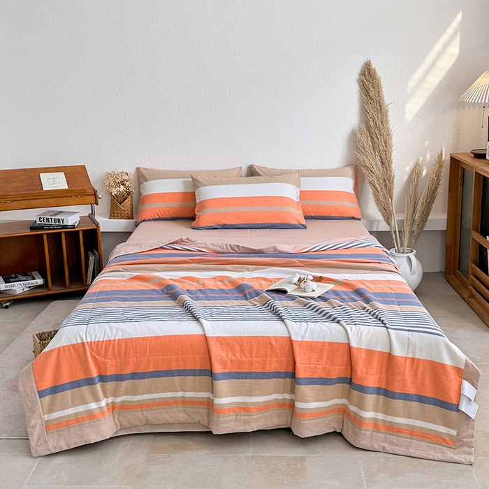 91家纺网 家纺一手货源 找家纺 家贝爱 2026新款全棉色织新疆棉花夏被夏凉被空调被 时尚桔