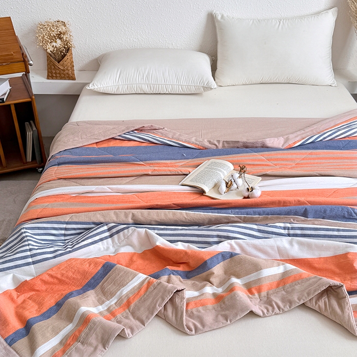 91家纺网 家纺一手货源 找家纺 家贝爱 2026新款全棉色织新疆棉花夏被夏凉被空调被 时尚桔