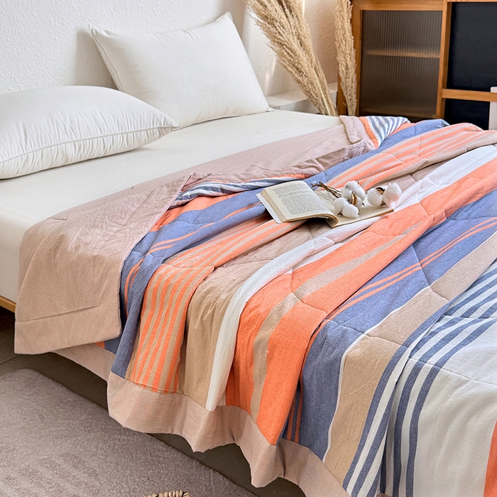 91家纺网 家纺一手货源 找家纺 家贝爱 2026新款全棉色织新疆棉花夏被夏凉被空调被 时尚桔