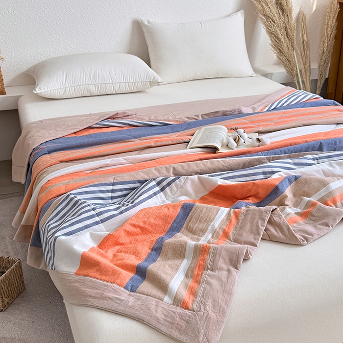 91家纺网 家纺一手货源 找家纺 家贝爱 2026新款全棉色织新疆棉花夏被夏凉被空调被 时尚桔