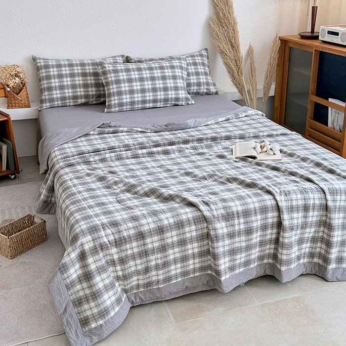 91家纺网 家纺一手货源 找家纺 家贝爱 2026新款全棉色织新疆棉花夏被夏凉被空调被 雾莲格