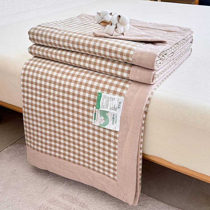 家贝爱 2026新款全棉色织新疆棉花夏被夏凉被空调被 小咖格