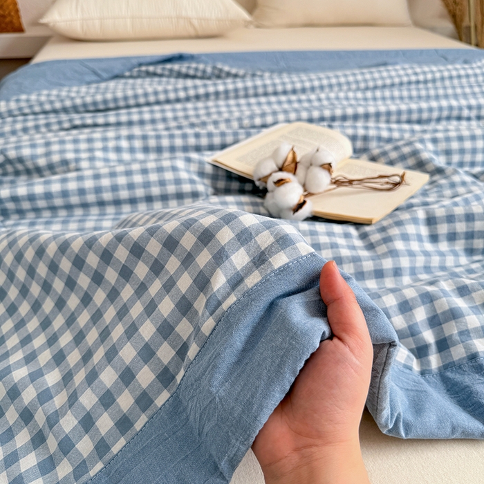 91家纺网 家纺一手货源 找家纺 家贝爱 2026新款全棉色织新疆棉花夏被夏凉被空调被 小蓝格