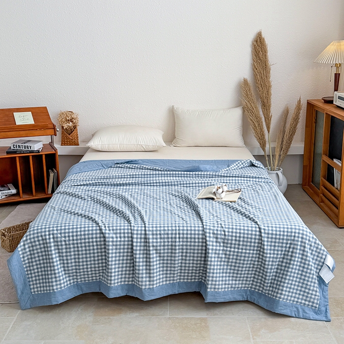 91家纺网 家纺一手货源 找家纺 家贝爱 2026新款全棉色织新疆棉花夏被夏凉被空调被 小蓝格