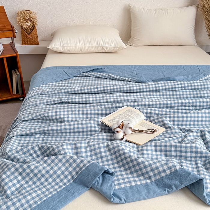 91家纺网 家纺一手货源 找家纺 家贝爱 2026新款全棉色织新疆棉花夏被夏凉被空调被 小蓝格