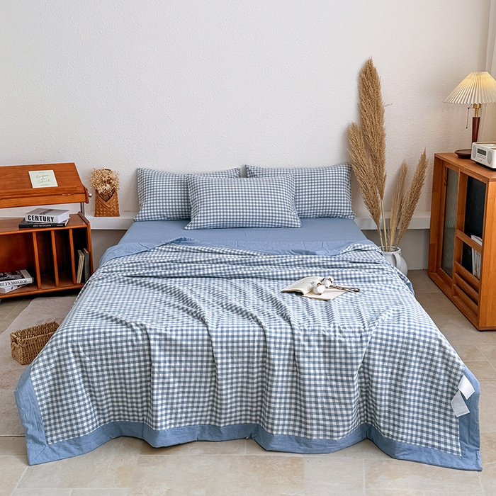 91家纺网 家纺一手货源 找家纺 家贝爱 2026新款全棉色织新疆棉花夏被夏凉被空调被 小蓝格