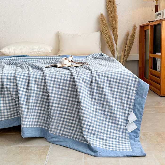 91家纺网 家纺一手货源 找家纺 家贝爱 2026新款全棉色织新疆棉花夏被夏凉被空调被 小蓝格