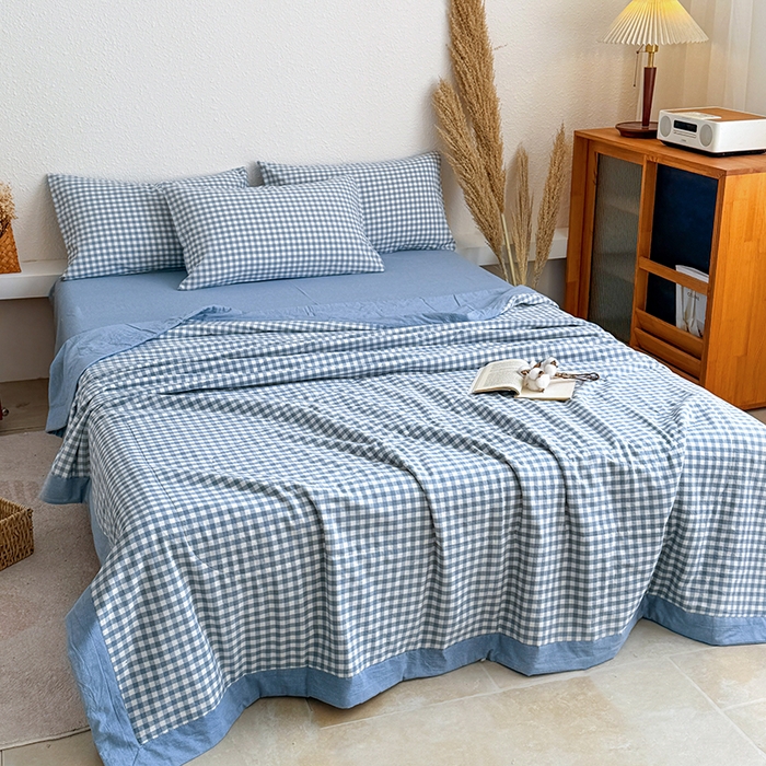 91家纺网 家纺一手货源 找家纺 家贝爱 2026新款全棉色织新疆棉花夏被夏凉被空调被 小蓝格