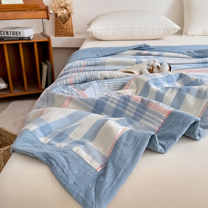 91家纺网 家纺一手货源 找家纺 家贝爱 2026新款全棉色织新疆棉花夏被夏凉被空调被 雅尚蓝