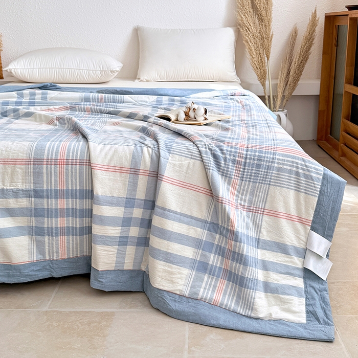 91家纺网 家纺一手货源 找家纺 家贝爱 2026新款全棉色织新疆棉花夏被夏凉被空调被 雅尚蓝