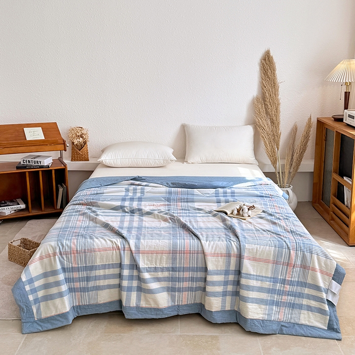 91家纺网 家纺一手货源 找家纺 家贝爱 2026新款全棉色织新疆棉花夏被夏凉被空调被 雅尚蓝