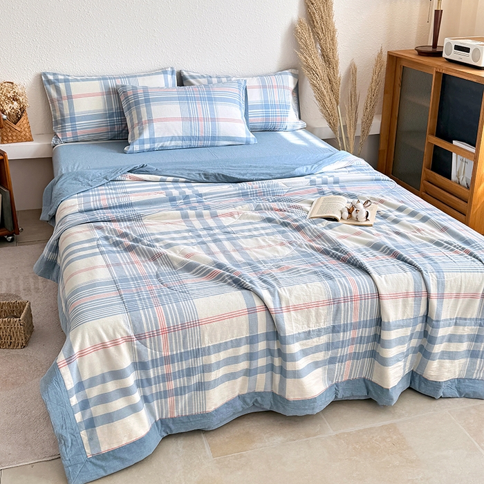 91家纺网 家纺一手货源 找家纺 家贝爱 2026新款全棉色织新疆棉花夏被夏凉被空调被 雅尚蓝