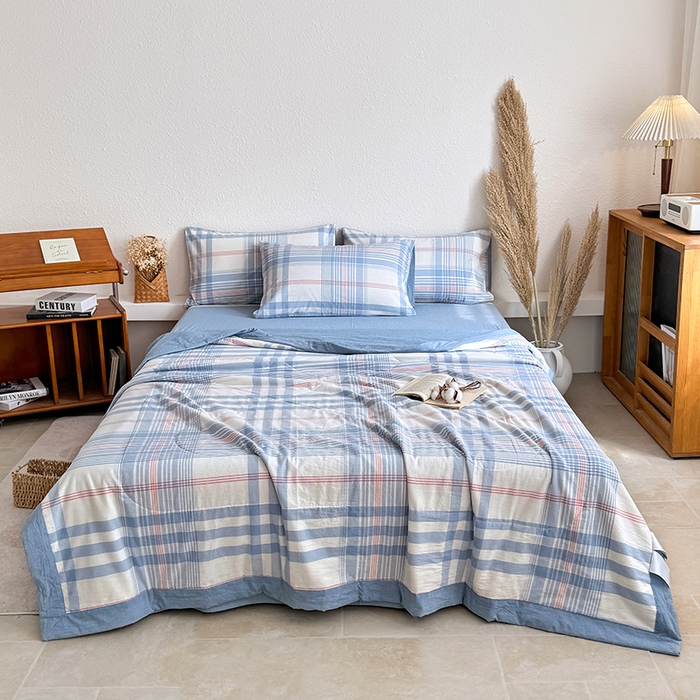 91家纺网 家纺一手货源 找家纺 家贝爱 2026新款全棉色织新疆棉花夏被夏凉被空调被 雅尚蓝