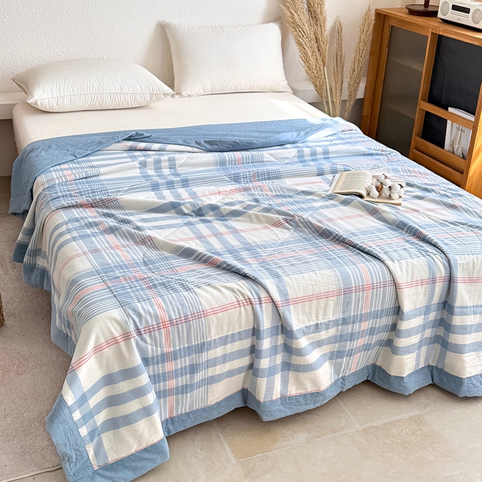 91家纺网 家纺一手货源 找家纺 家贝爱 2026新款全棉色织新疆棉花夏被夏凉被空调被 雅尚蓝