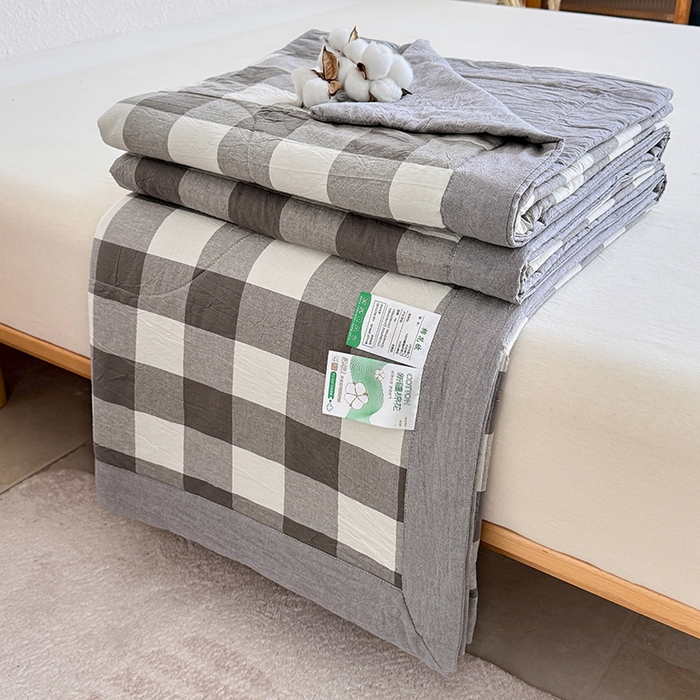 家贝爱 2026新款全棉色织新疆棉花夏被夏凉被空调被 中灰格