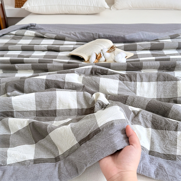 91家纺网 家纺一手货源 找家纺 家贝爱 2026新款全棉色织新疆棉花夏被夏凉被空调被 中灰格