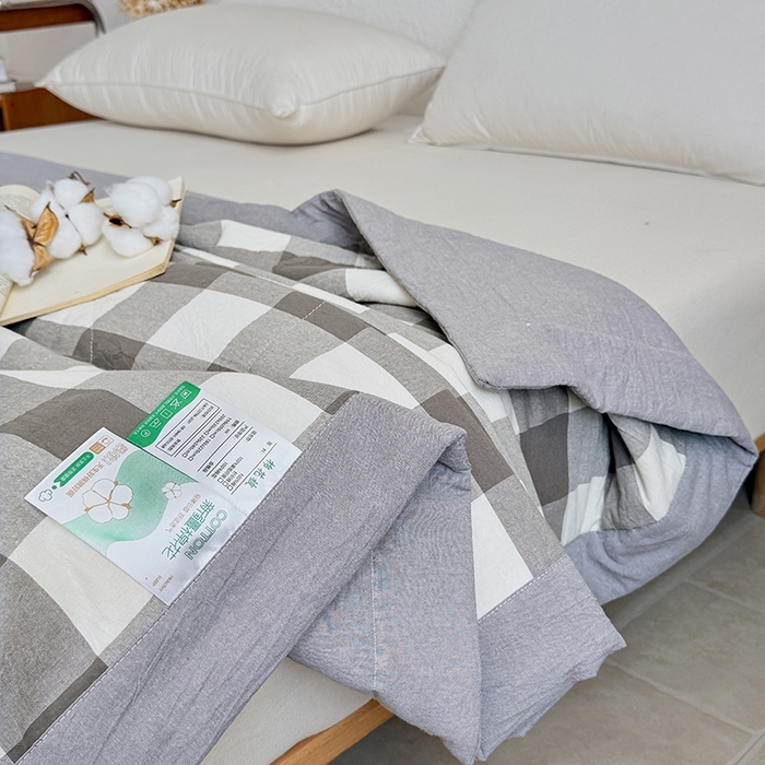 91家纺网 家纺一手货源 找家纺 家贝爱 2026新款全棉色织新疆棉花夏被夏凉被空调被 中灰格