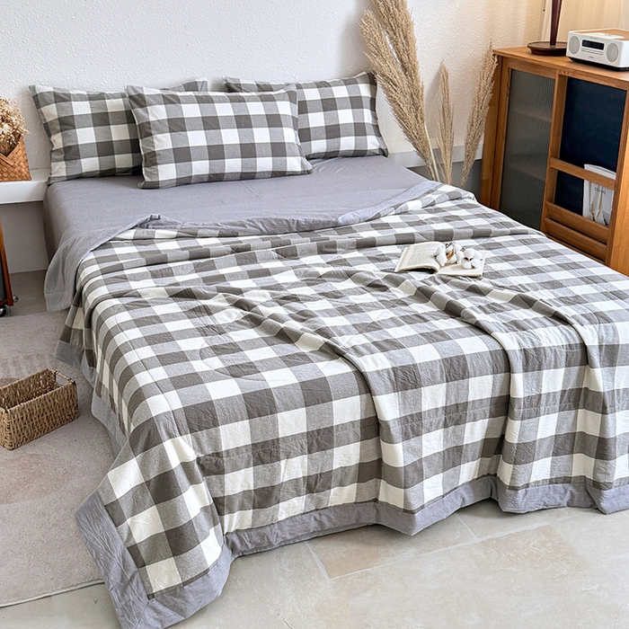 91家纺网 家纺一手货源 找家纺 家贝爱 2026新款全棉色织新疆棉花夏被夏凉被空调被 中灰格