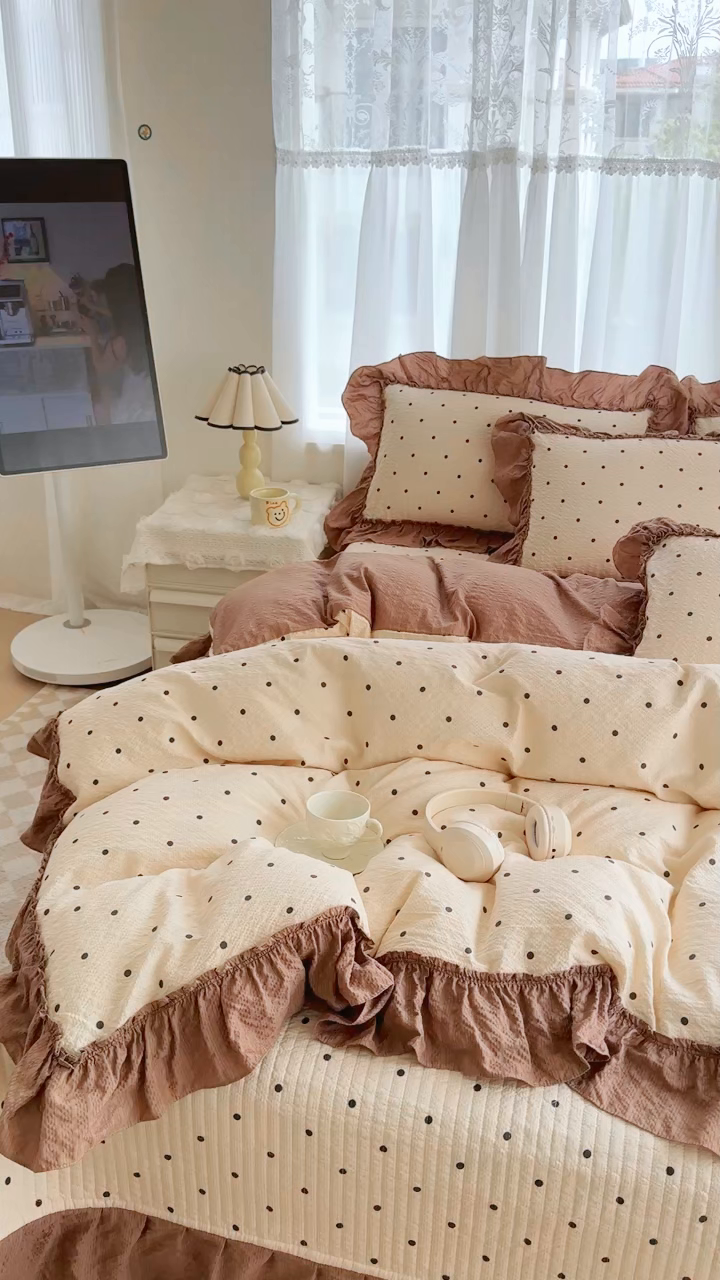 91家纺网 家纺一手货源 找家纺 （总）仟网汇 2026新款法式花边泡芙纱双层纱床单床盖夏被夏凉被空调被四件套密拷花边款