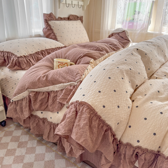 91家纺网 家纺一手货源 找家纺 （总）仟网汇 2026新款法式花边泡芙纱双层纱床单床盖夏被夏凉被空调被四件套密拷花边款
