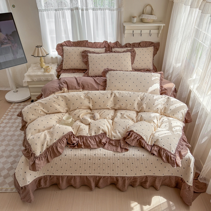 91家纺网 家纺一手货源 找家纺 （总）仟网汇 2026新款法式花边泡芙纱双层纱床单床盖夏被夏凉被空调被四件套密拷花边款