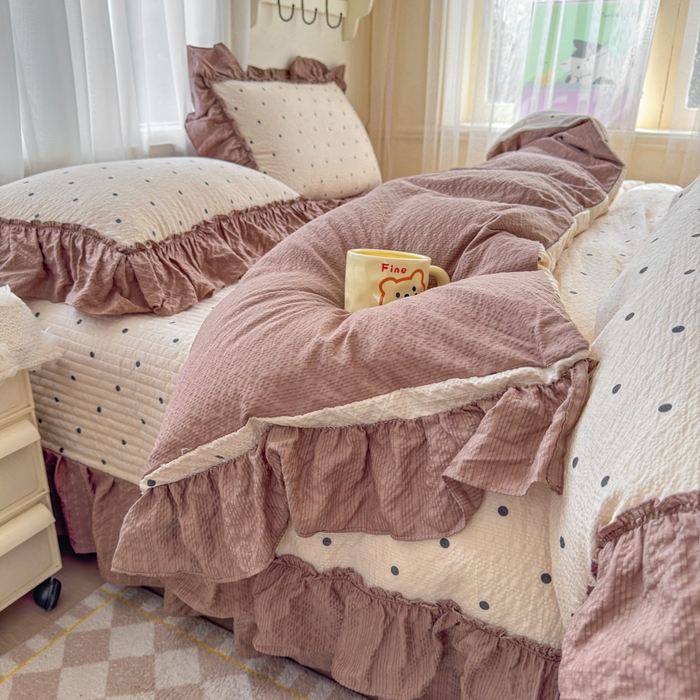 91家纺网 家纺一手货源 找家纺 （总）仟网汇 2026新款法式花边泡芙纱双层纱床单床盖夏被夏凉被空调被四件套密拷花边款