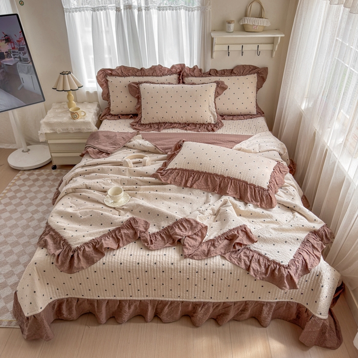 91家纺网 家纺一手货源 找家纺 （总）仟网汇 2026新款法式花边泡芙纱双层纱床单床盖夏被夏凉被空调被四件套密拷花边款