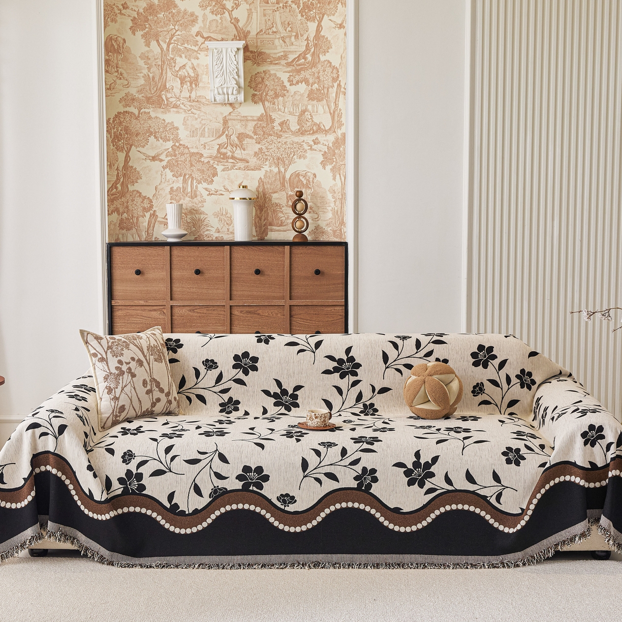 逐日沙发套 2026新款加厚雪尼尔-沙发巾 黑影繁花