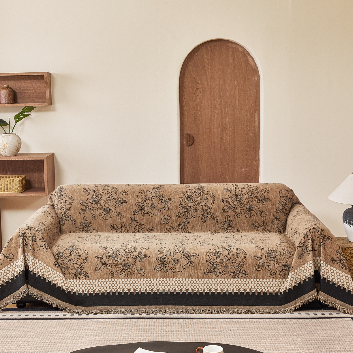 逐日沙发套 2026新款加厚雪尼尔-沙发巾 焦糖花影