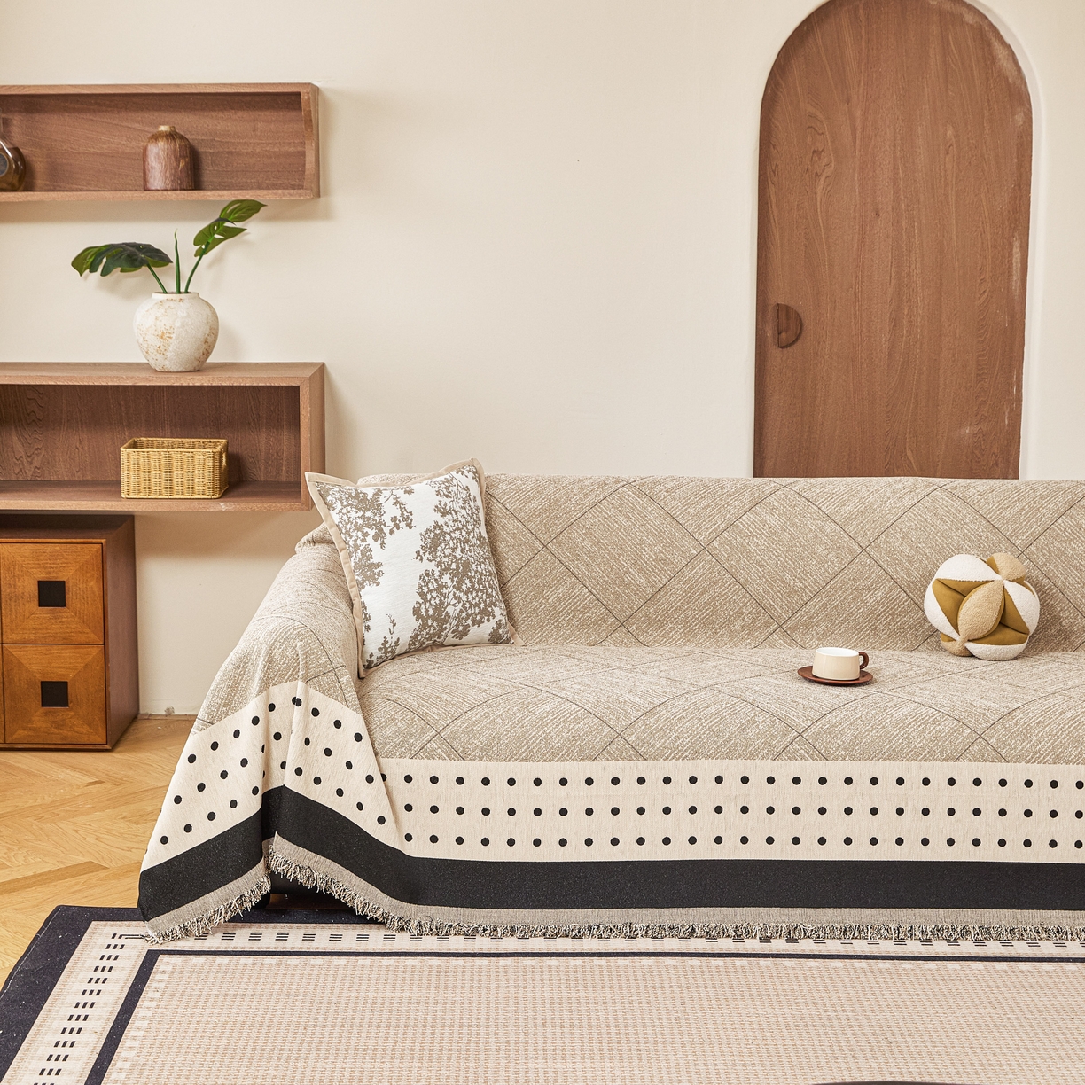 91家纺网 家纺一手货源 找家纺 逐日沙发套 2026新款加厚雪尼尔-沙发巾 雅点格棕