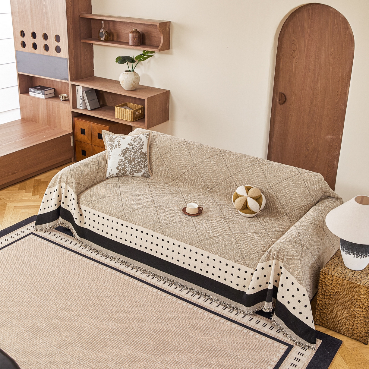 91家纺网 家纺一手货源 找家纺 逐日沙发套 2026新款加厚雪尼尔-沙发巾 雅点格棕