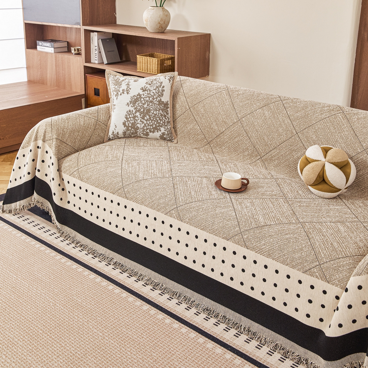 91家纺网 家纺一手货源 找家纺 逐日沙发套 2026新款加厚雪尼尔-沙发巾 雅点格棕