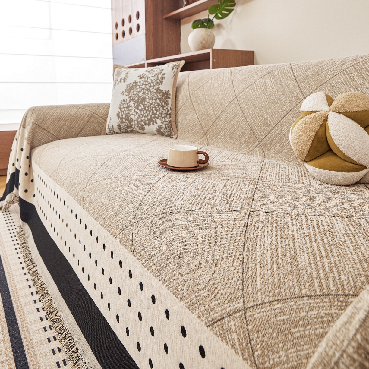 91家纺网 家纺一手货源 找家纺 逐日沙发套 2026新款加厚雪尼尔-沙发巾 雅点格棕