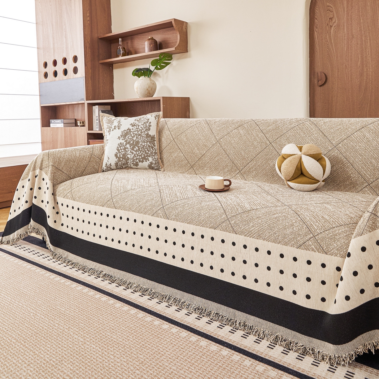 91家纺网 家纺一手货源 找家纺 逐日沙发套 2026新款加厚雪尼尔-沙发巾 雅点格棕