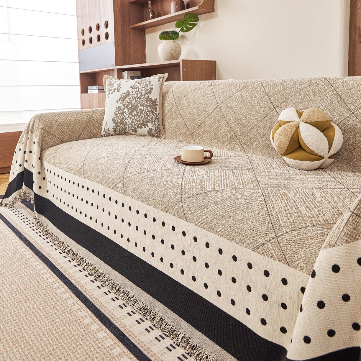 91家纺网 家纺一手货源 找家纺 逐日沙发套 2026新款加厚雪尼尔-沙发巾 雅点格棕