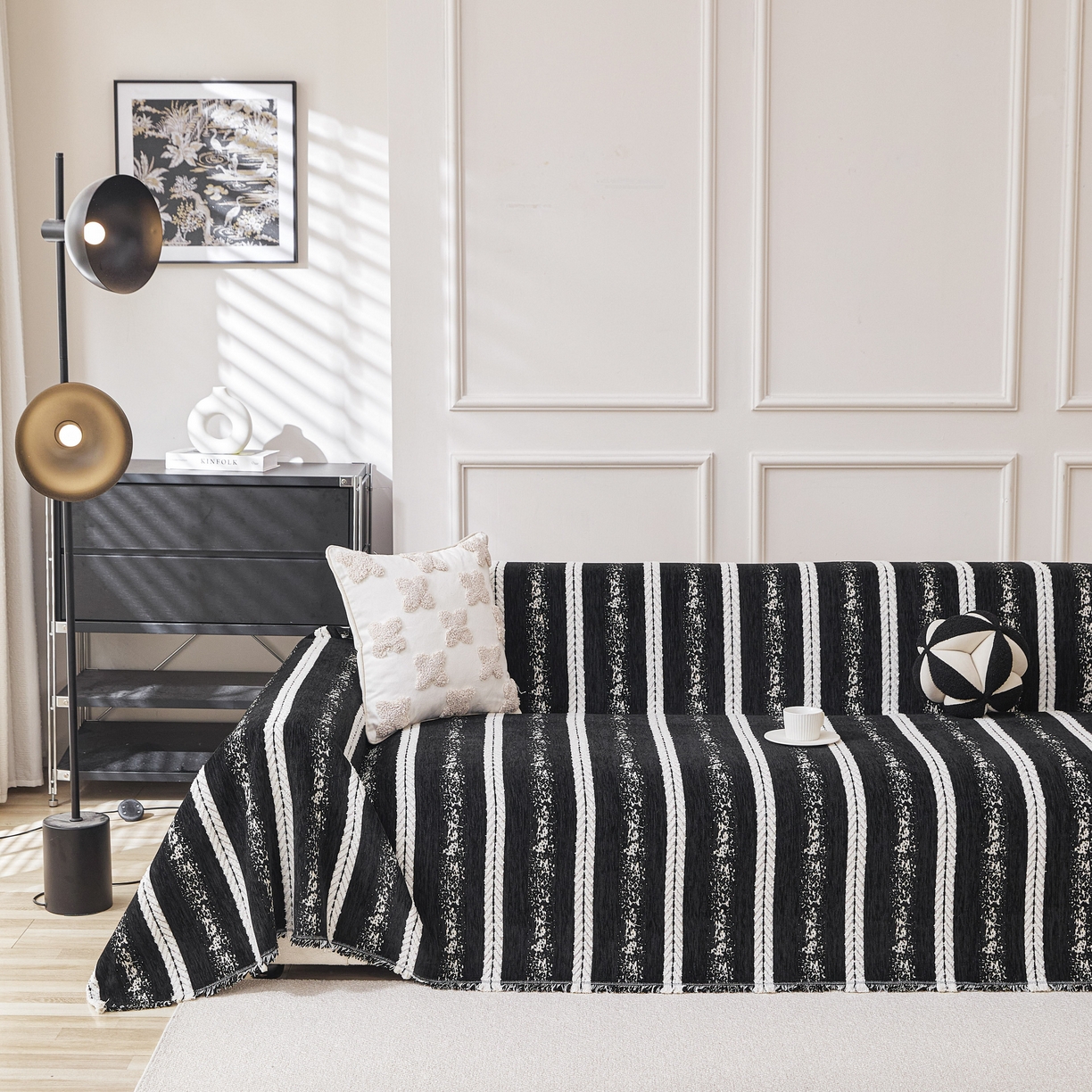 91家纺网 家纺一手货源 找家纺 逐日沙发套 2026新款加厚雪尼尔-沙发巾 织序流年-黑