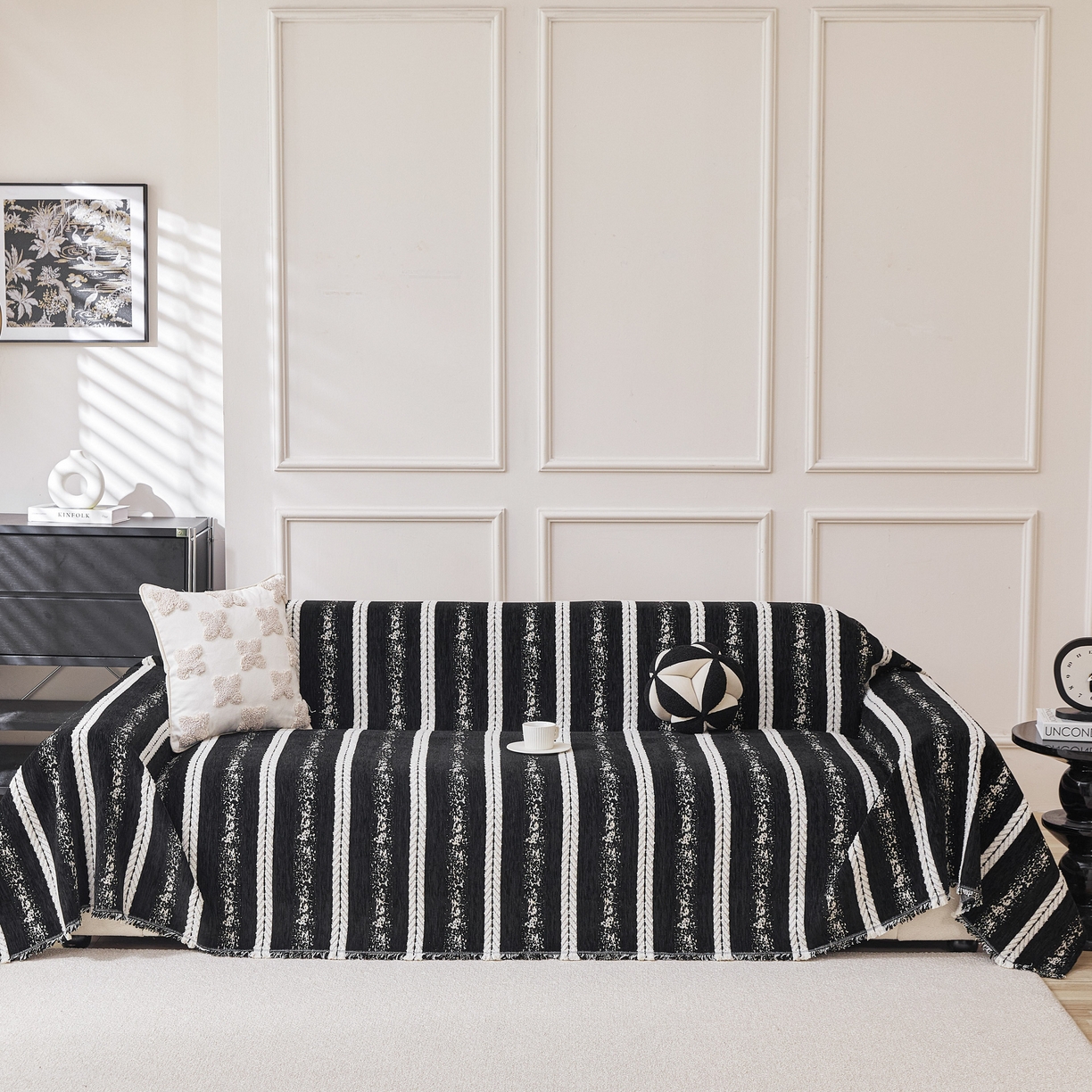 91家纺网 家纺一手货源 找家纺 逐日沙发套 2026新款加厚雪尼尔-沙发巾 织序流年-黑