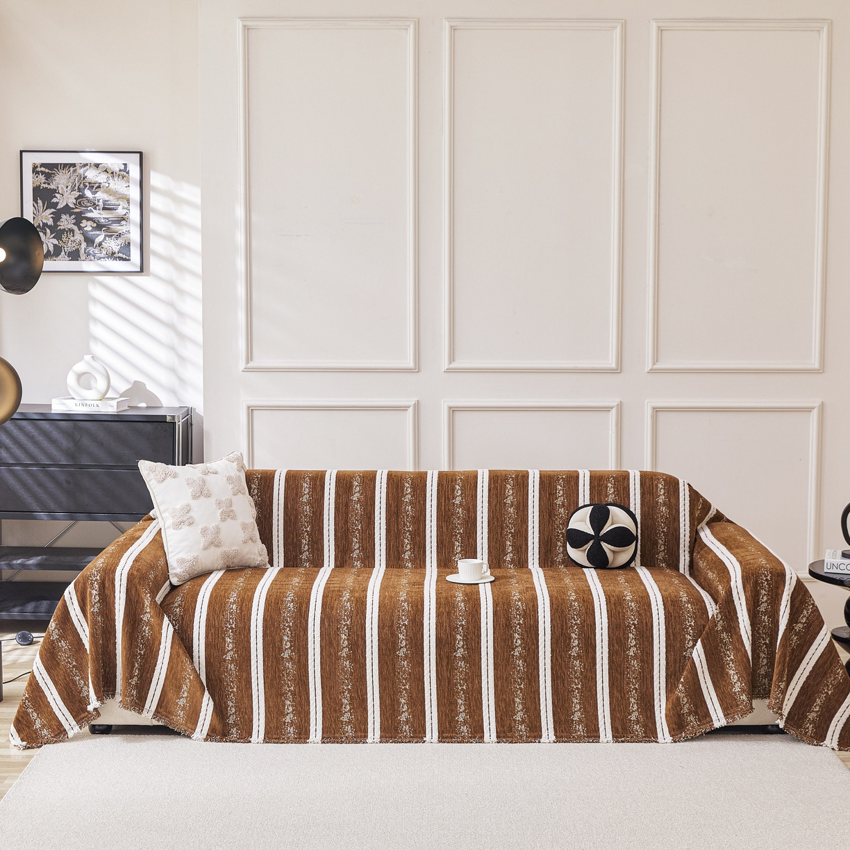 91家纺网 家纺一手货源 找家纺 逐日沙发套 2026新款加厚雪尼尔-沙发巾 织序流年-咖