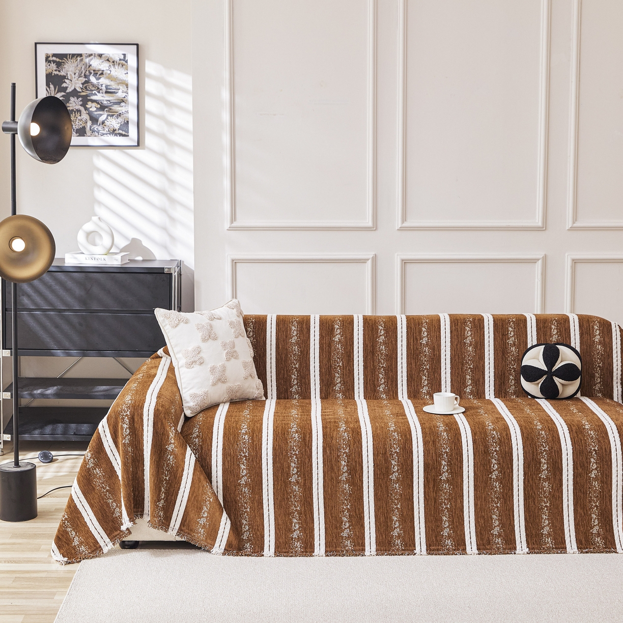 91家纺网 家纺一手货源 找家纺 逐日沙发套 2026新款加厚雪尼尔-沙发巾 织序流年-咖