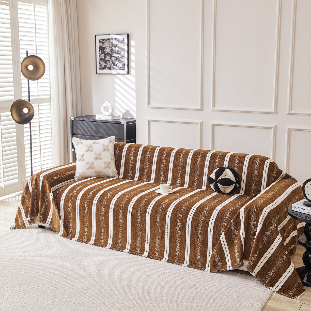 91家纺网 家纺一手货源 找家纺 逐日沙发套 2026新款加厚雪尼尔-沙发巾 织序流年-咖