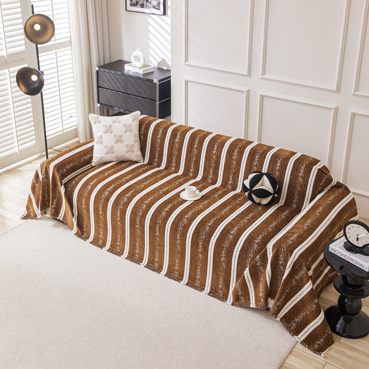 91家纺网 家纺一手货源 找家纺 逐日沙发套 2026新款加厚雪尼尔-沙发巾 织序流年-咖