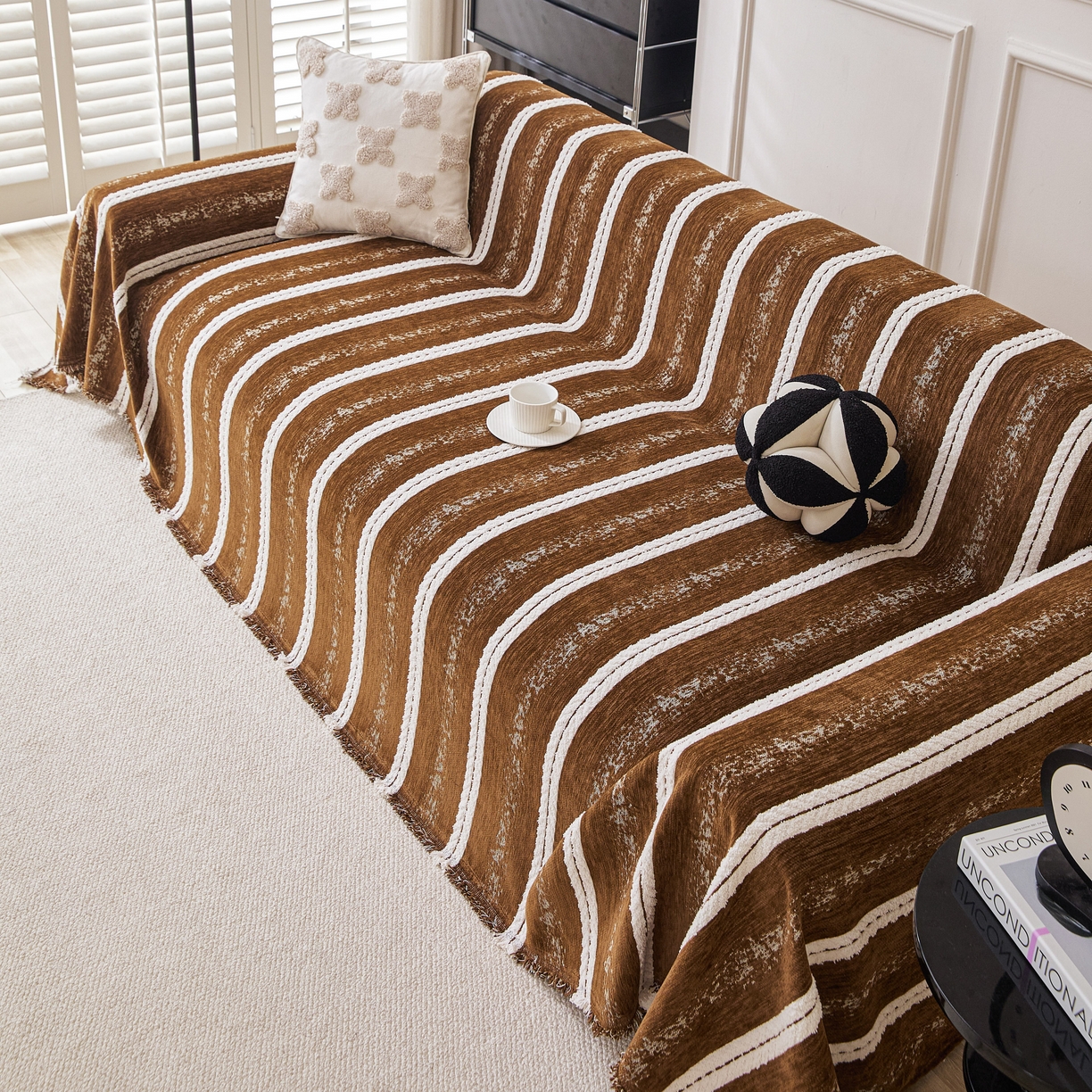 91家纺网 家纺一手货源 找家纺 逐日沙发套 2026新款加厚雪尼尔-沙发巾 织序流年-咖