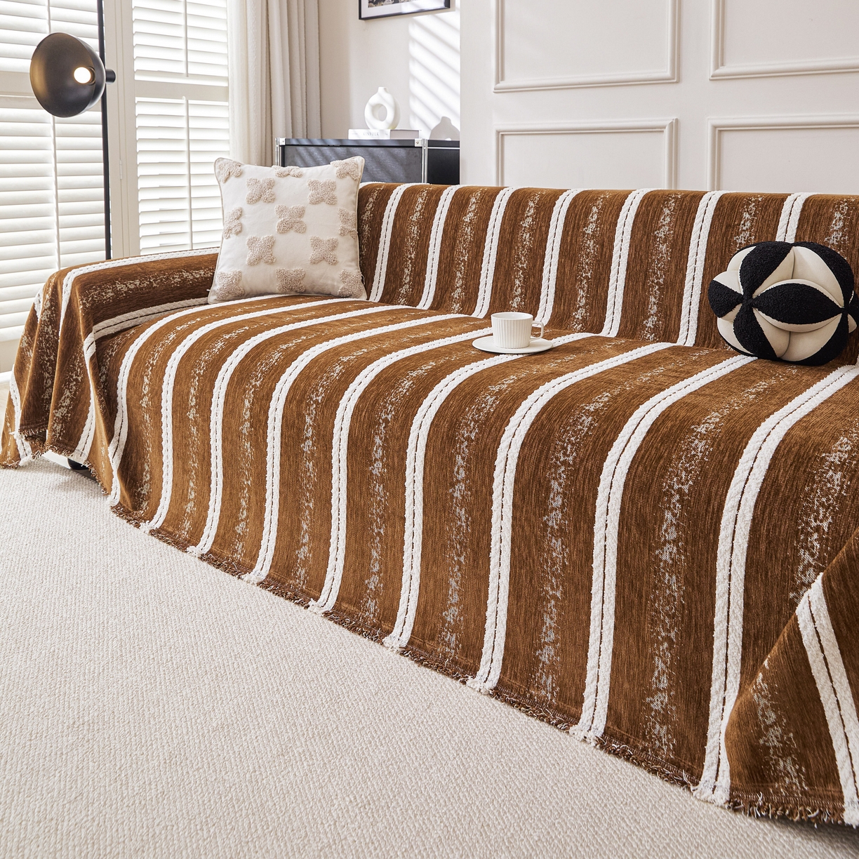 91家纺网 家纺一手货源 找家纺 逐日沙发套 2026新款加厚雪尼尔-沙发巾 织序流年-咖