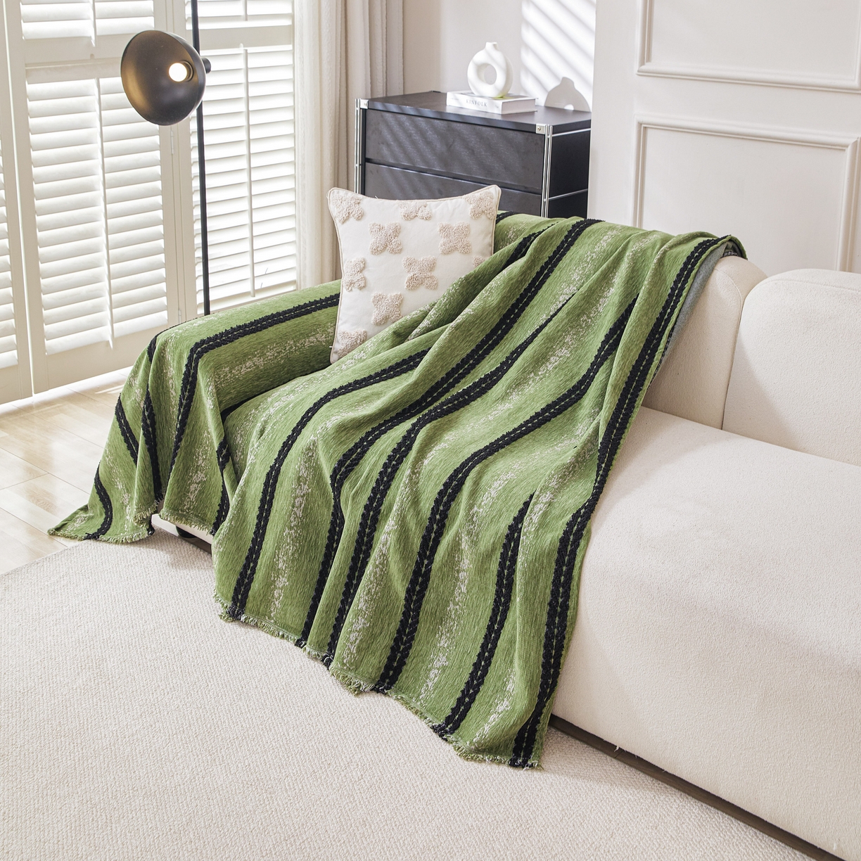 91家纺网 家纺一手货源 找家纺 逐日沙发套 2026新款加厚雪尼尔-沙发巾 织序流年-绿