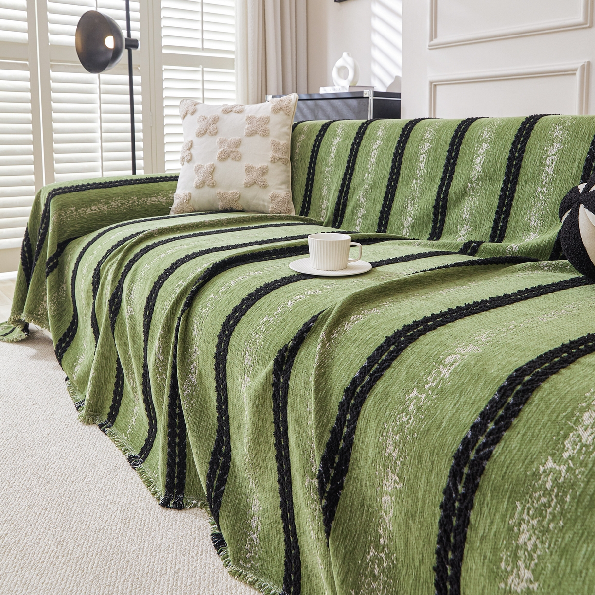 91家纺网 家纺一手货源 找家纺 逐日沙发套 2026新款加厚雪尼尔-沙发巾 织序流年-绿